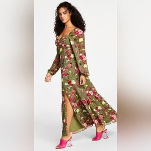 Women's Printed Bustier Side-Slit Maxi Dress,